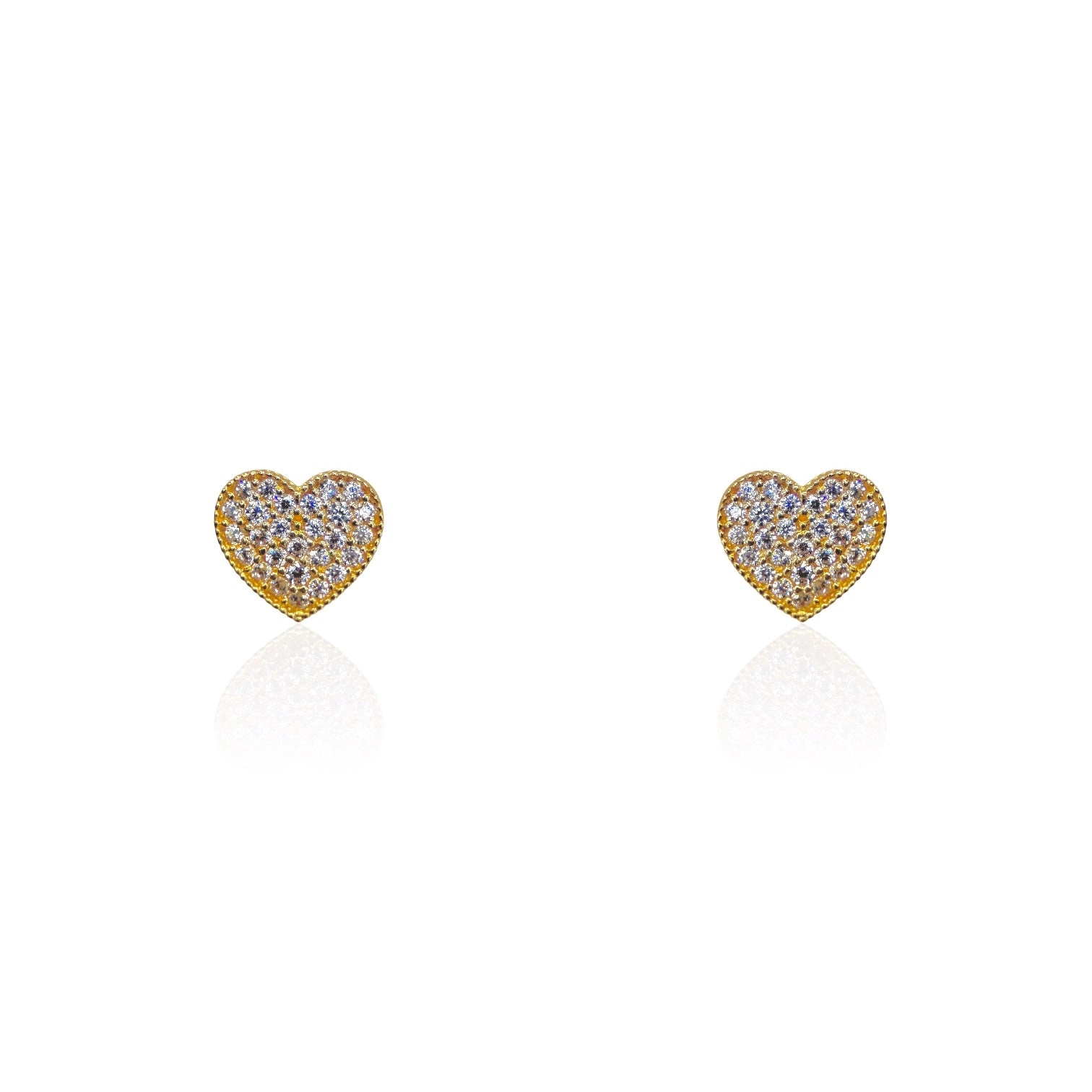14k Small Pave CZ Heart Earrings With Ridged Border