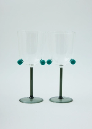 2 Pompom Wine Glasses