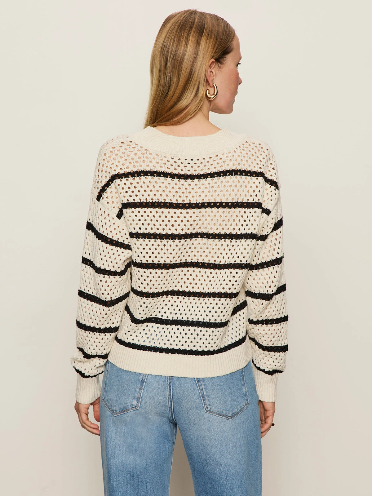 Airy Openwork Sweater Chalk Black Stripe