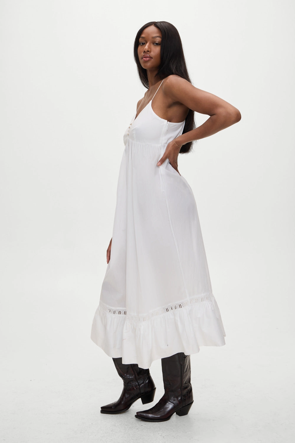 Airy Poplin Midi Dress  - White