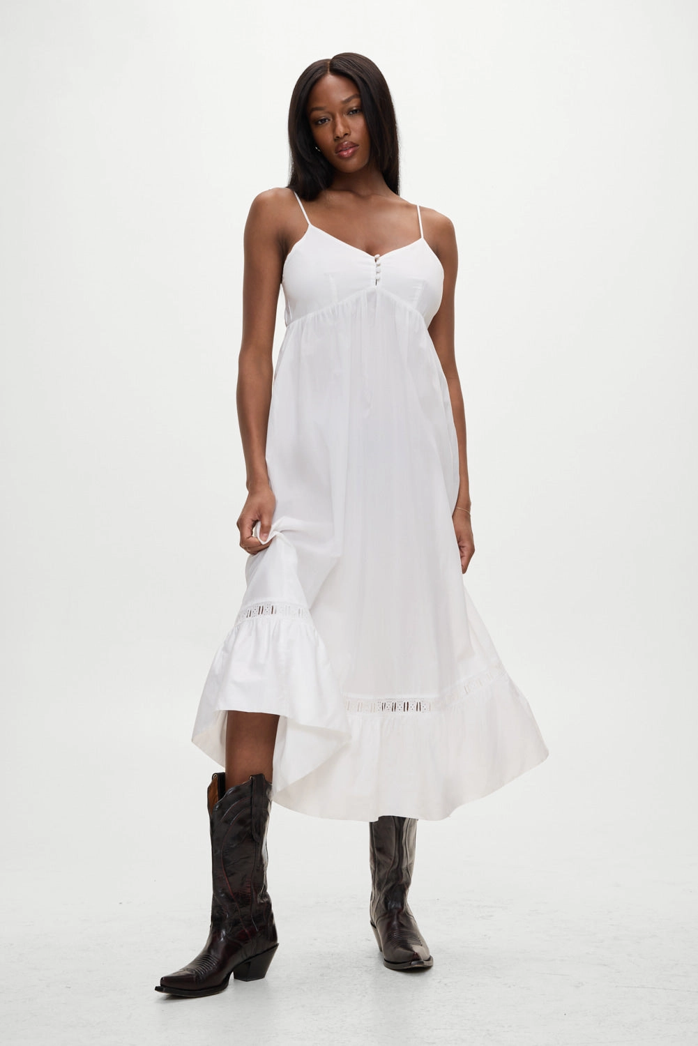 Airy Poplin Midi Dress  - White