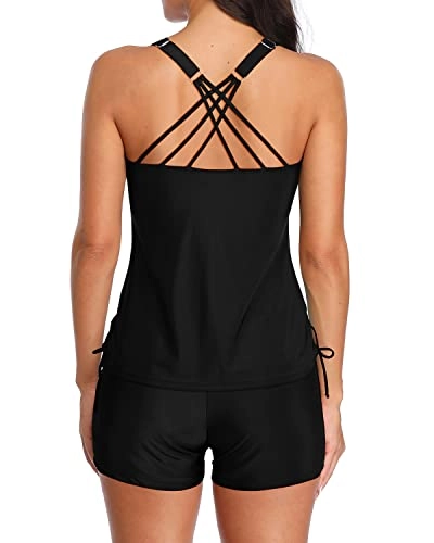 Athletic Style 2 Piece Tankini Shorts For Women-Black