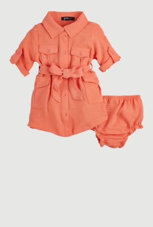Baby Girls 12-24M Airy Tie Waist Belted Shirt Dress