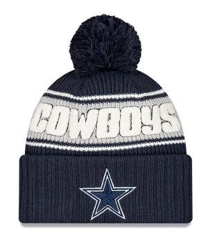 Dallas Cowboys New Era 2024 NFL Sideline Navy Cuffed Pom Knit Hat