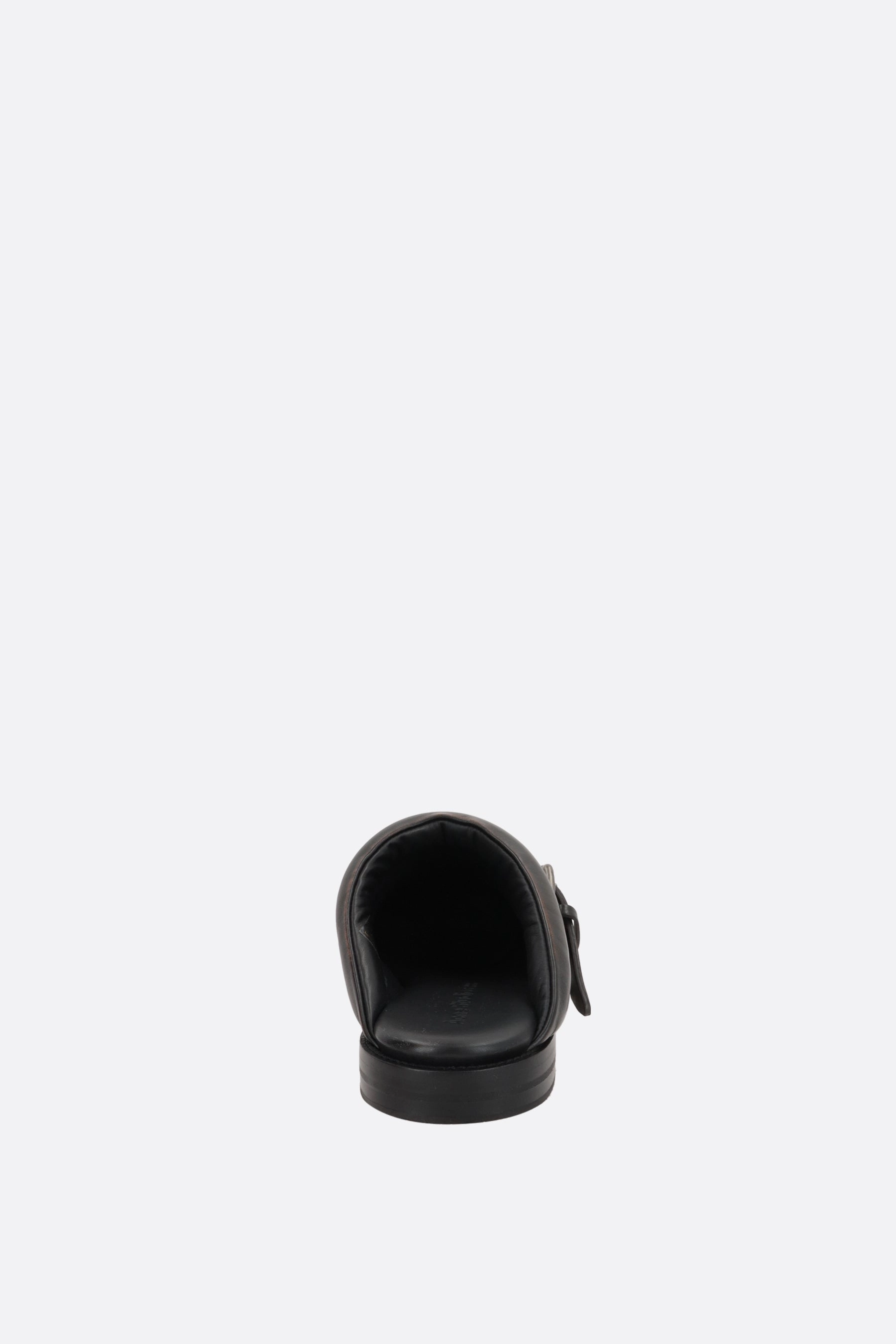 glossy leather mules with buckle-detail