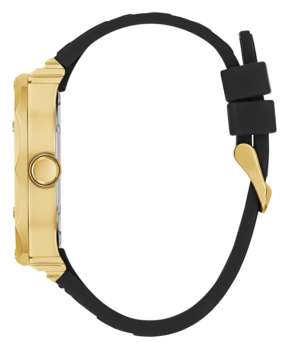 GUESS Mens Black Gold Tone Multi-function Watch