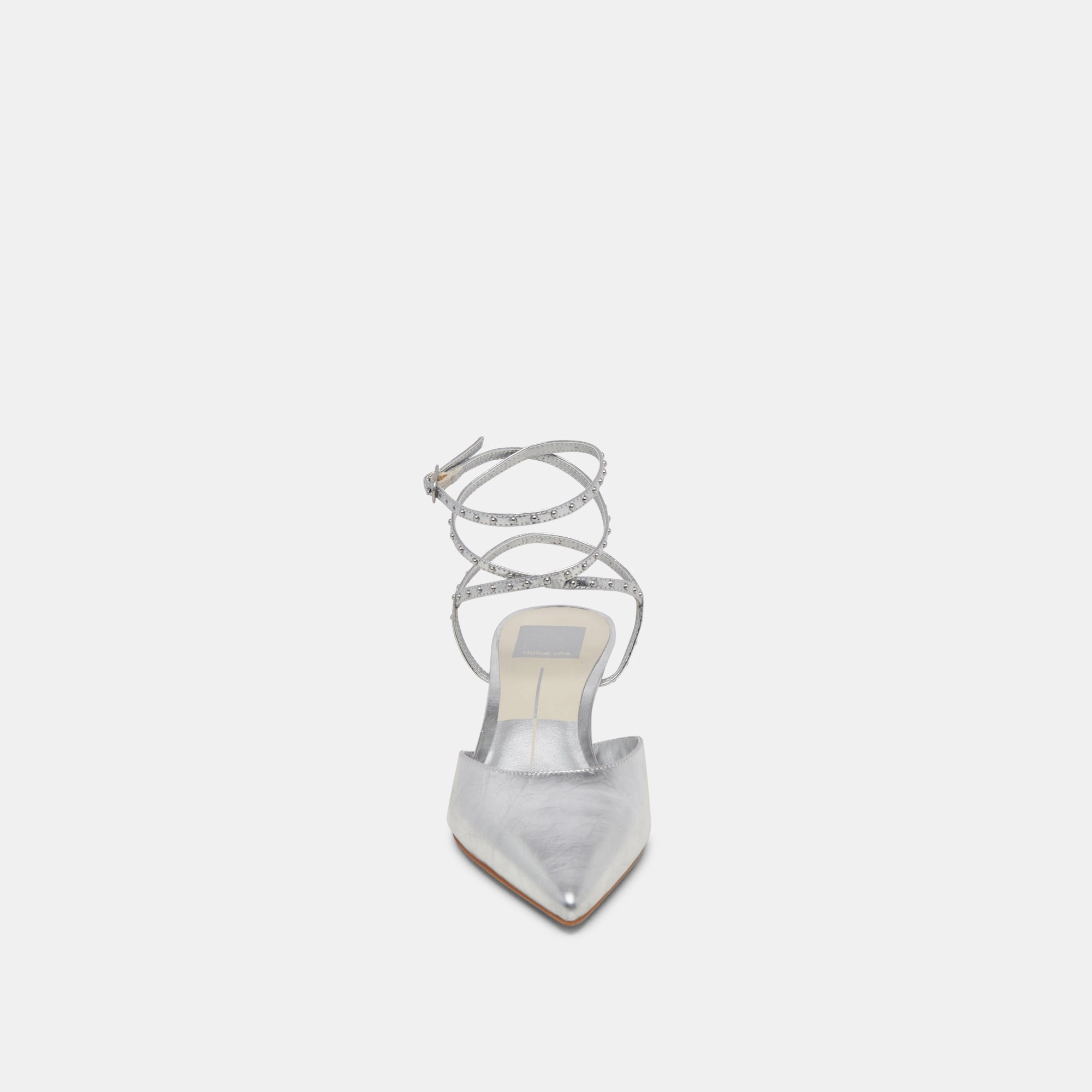 LOKLYN STUD HEELS SILVER CRINKLE PATENT - re:vita