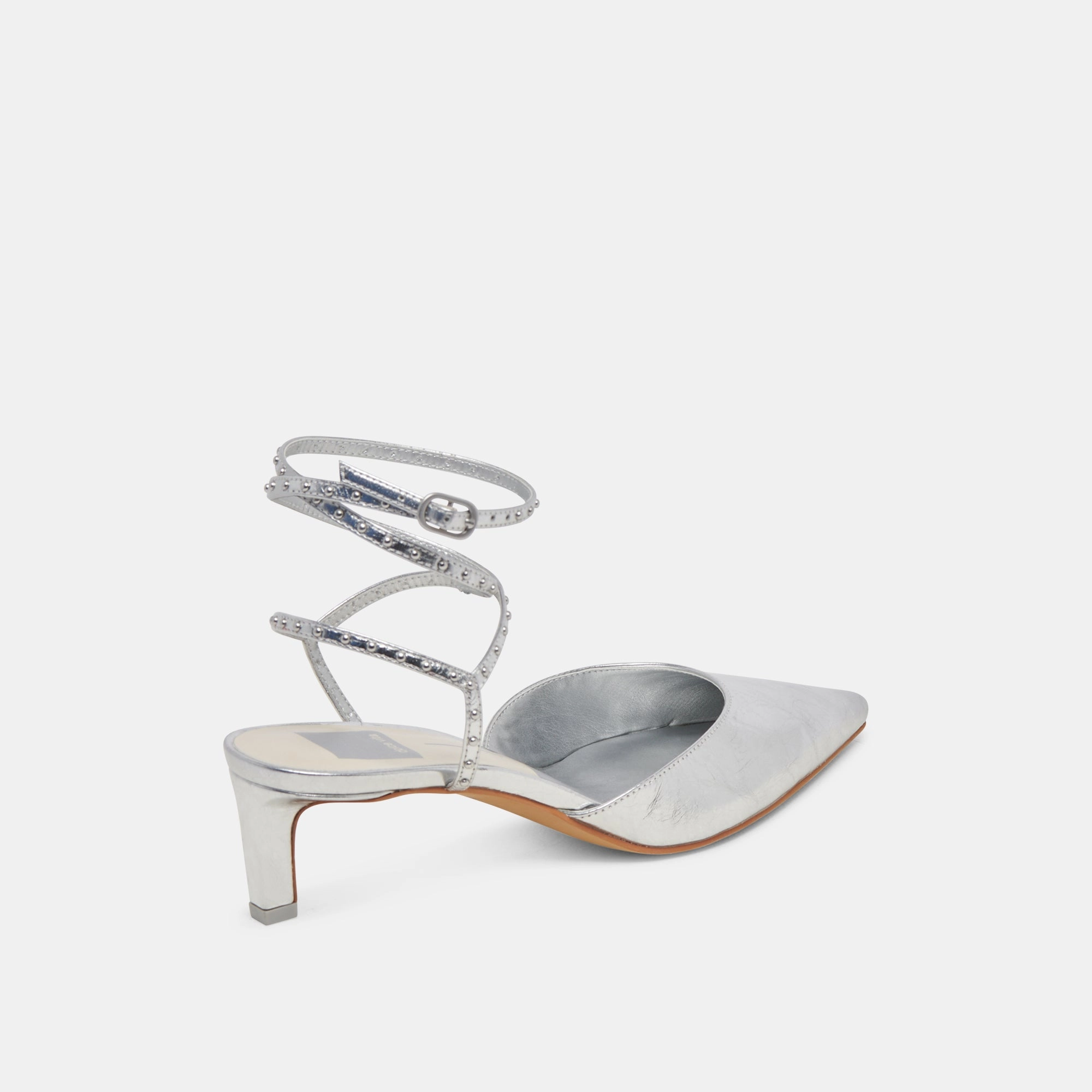 LOKLYN STUD HEELS SILVER CRINKLE PATENT - re:vita