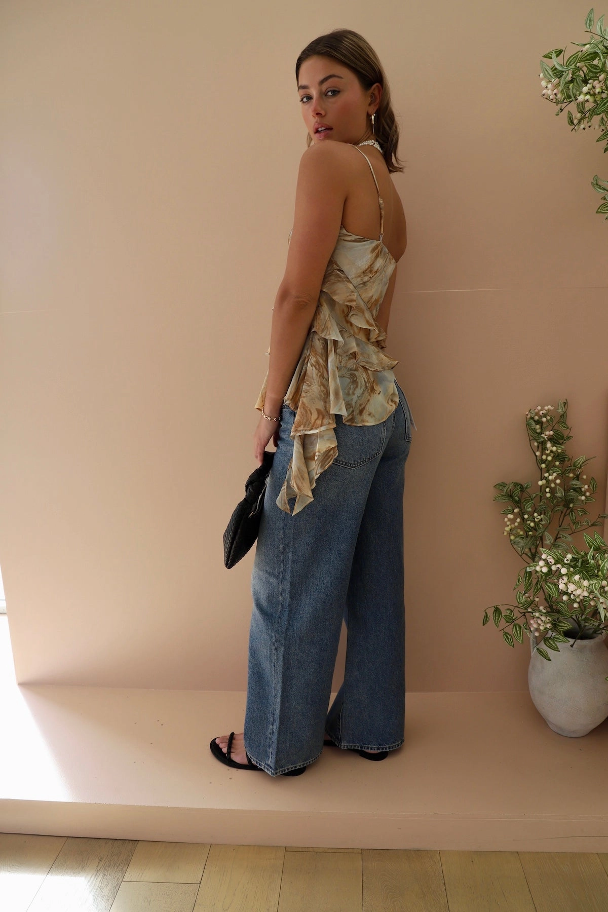 MARBLE PRINT CHIFFON WRAP TOP