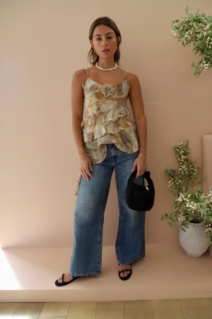 MARBLE PRINT CHIFFON WRAP TOP