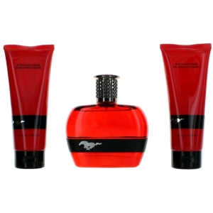 Mustang Men's Gift Set - Red EDT Spray, After Shave Balm, Hair and Body Wash, 3 Piece