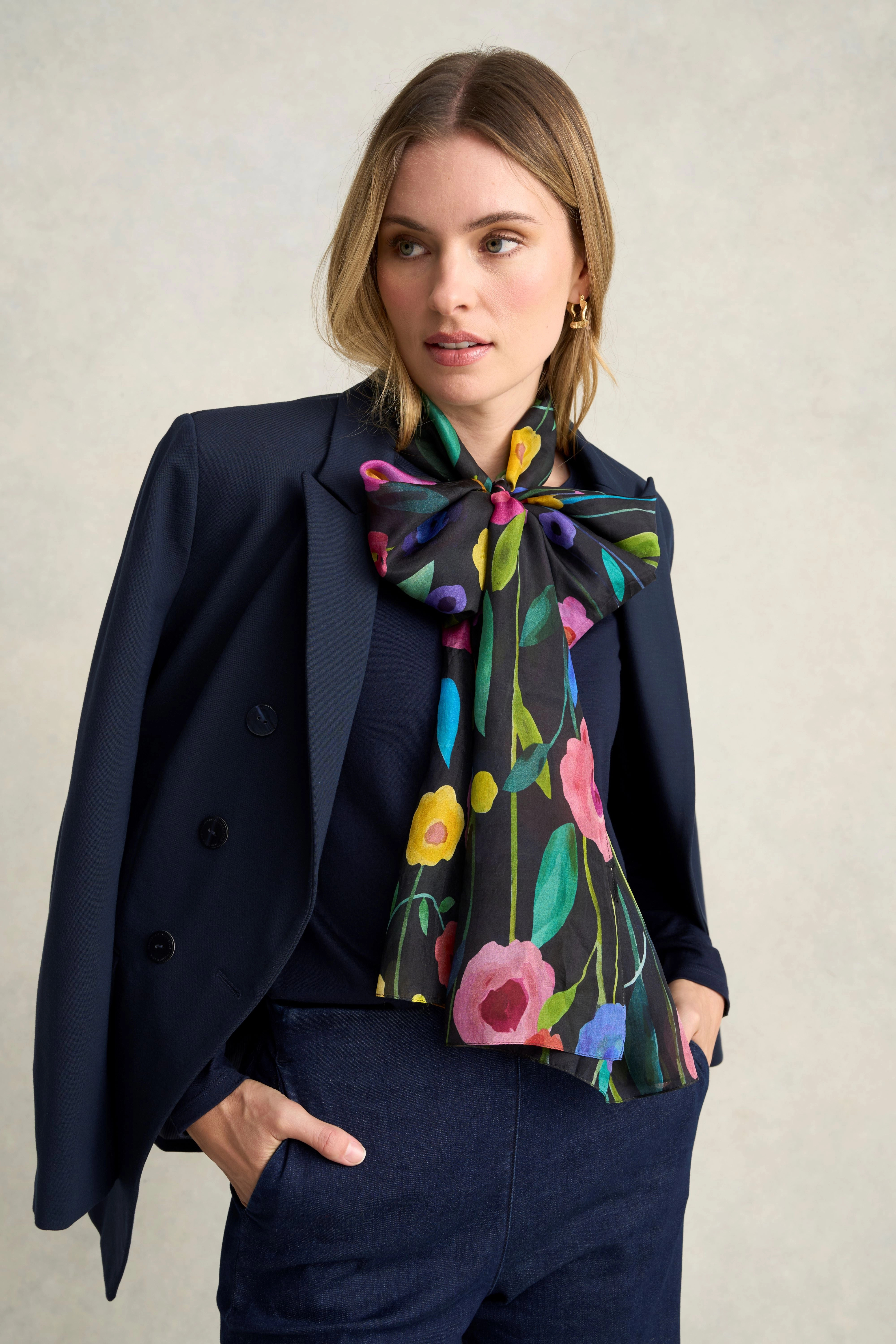Poppy Print Silk Scarf - Multi