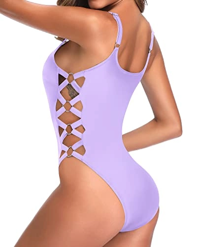 Push Up Contoured Soft Padded Sexy Lace Up Swimsuits For Women-Light Purple