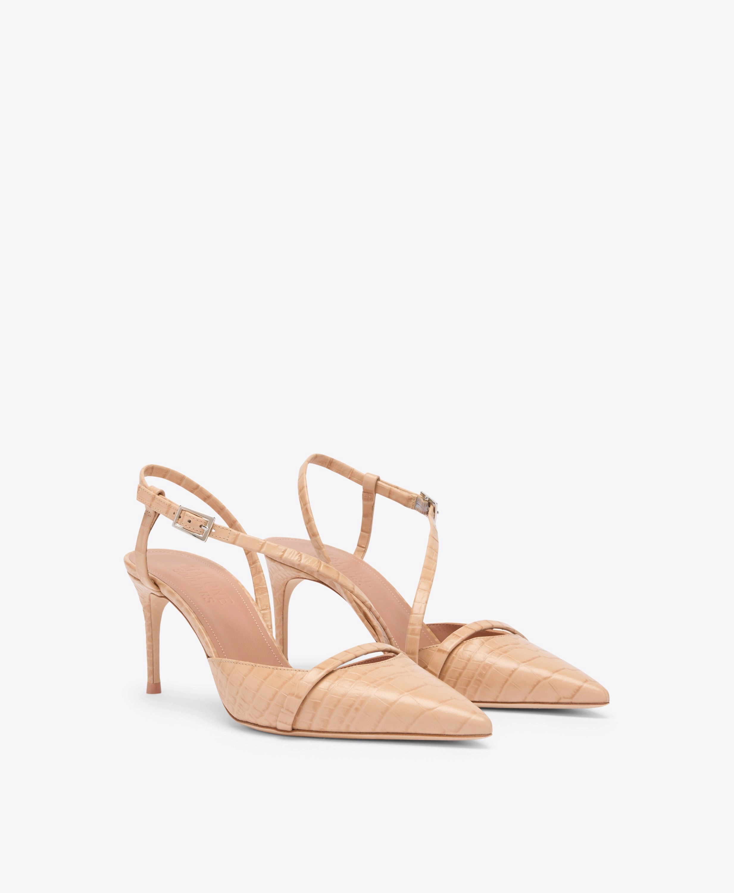 Valeria 70 Buff Embossed Leather Slingbacks
